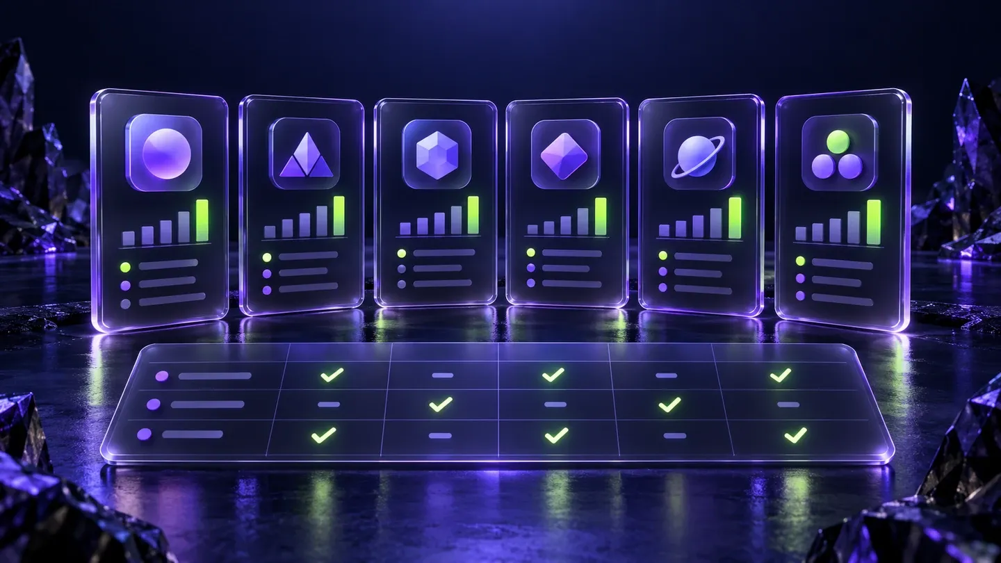 ASO dashboards above a feature comparison grid